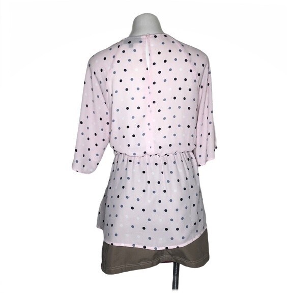 LANE BRYANT Faux Wrap Pink Polka Dot Top Surplice Neckline Womens Size 14 - Picture 3 of 9